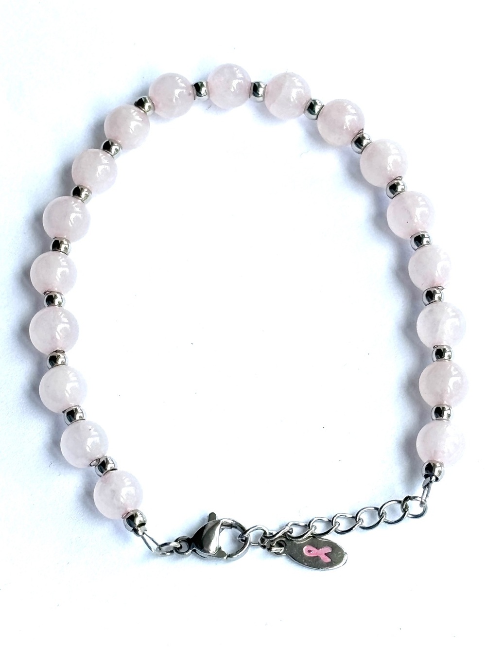Tocara Debbie Rose Quartz Breast Cancer Awareness Pink Ribbon Bracelet Stainless